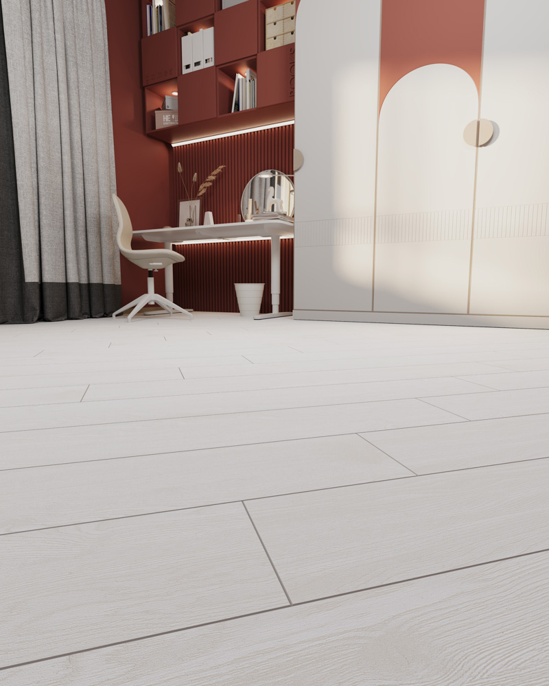 Кварцвиниловый SPC ламинат Cronafloor Wood Дуб Беленый ZH-81117-2 1200×180×4 фото в интерьере